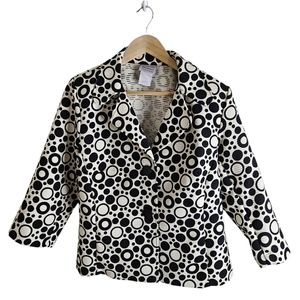 Renaissance Blazer Jacket Womens SIZE Large White/Black Polka Dot Long Sleeve
